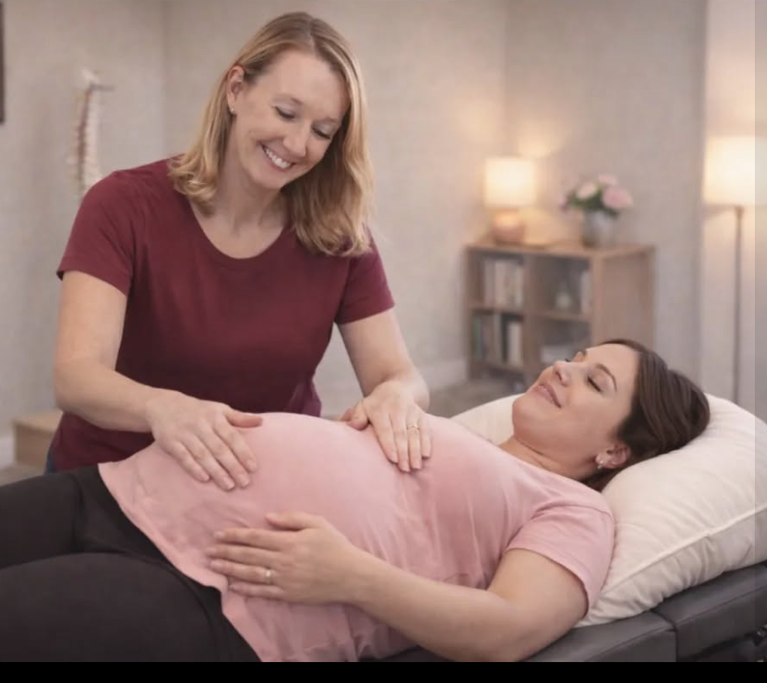 Prenatal chiropractor Dr. Nichole Quinn caring for a pregnant patient in North Charleston, SC